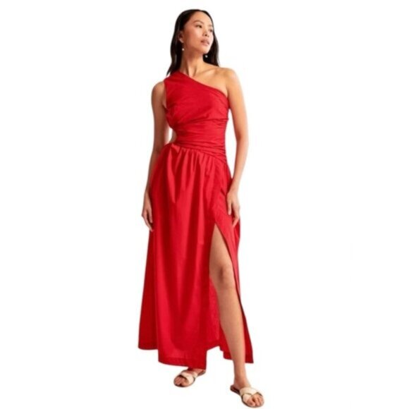 NWT Abercrombie & Fitch Red One-Shoulder Cutout Maxi Dress - Picture 1 of 13